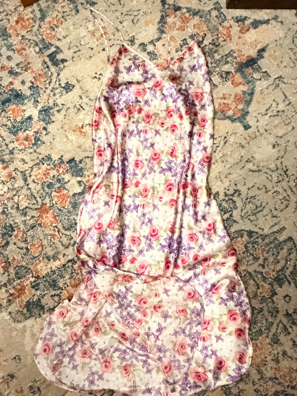 Vintage Gilligan & O’Malley Floral Satin Slip Nightgown Size L Y2K
